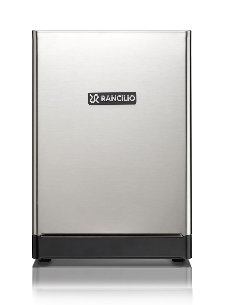 This image is a back panel view of the Rancilio Sylvia home espresso machine, 1 group at traditional height, with semi-automatic dosing controls.